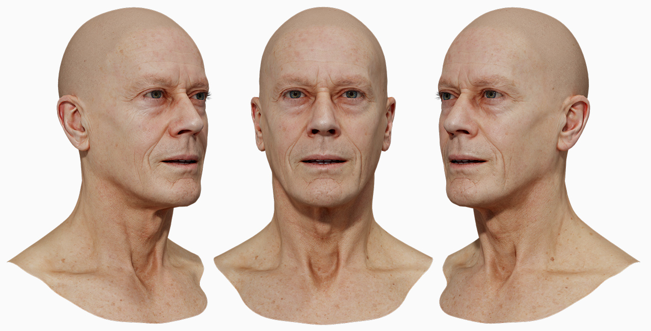 Older male skin render three d head model
